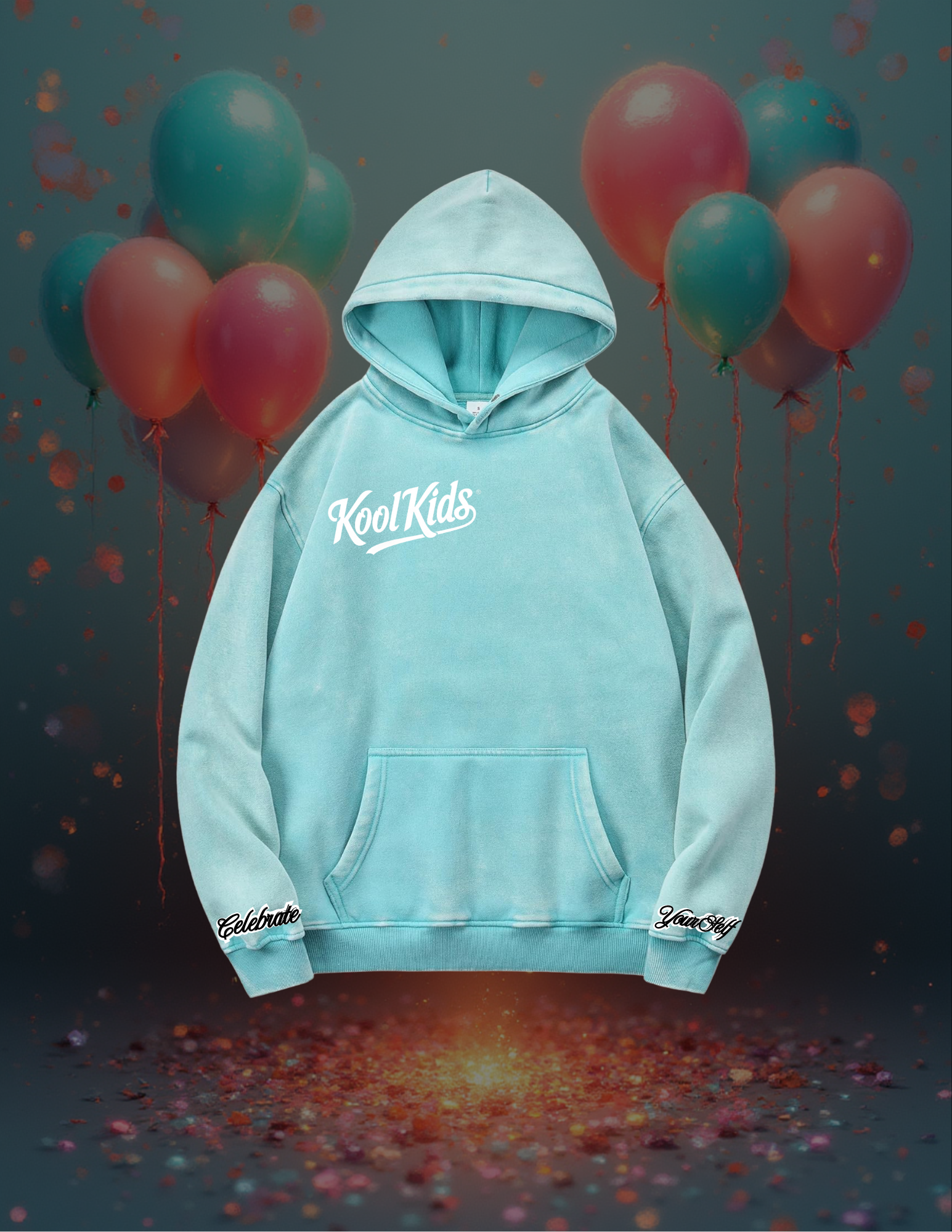 CELEBRATE YOURSELF “Kool Kids” PINK Exclusive Acid Wash Oversized Hoodie