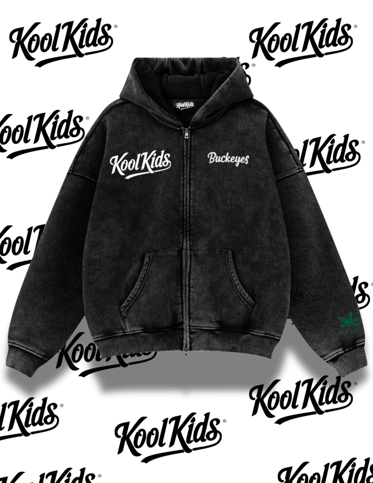 ROOTS COLLECTION: Oversized Acid Wash Black - Double Zip Hoodie