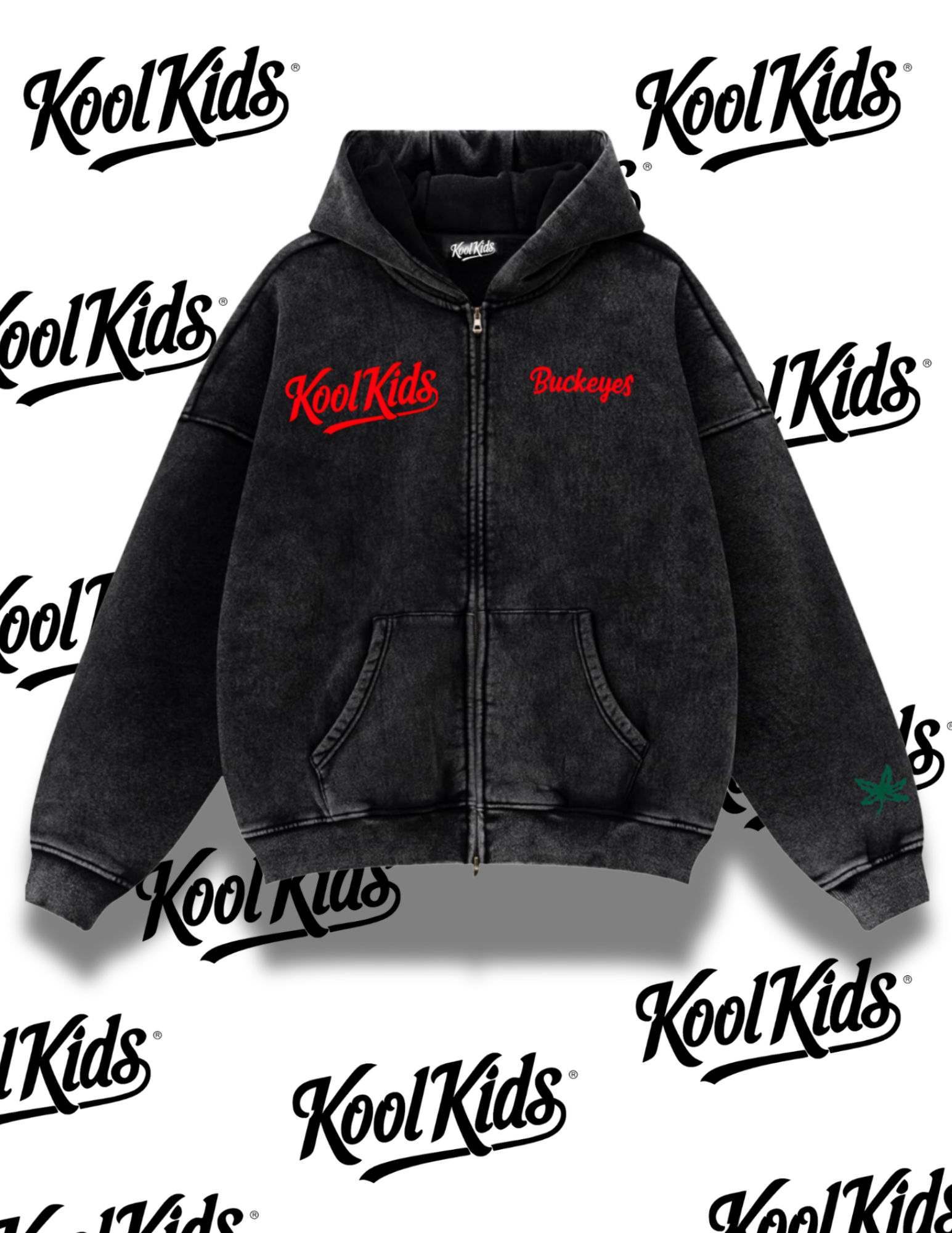 ROOTS COLLECTION: Oversized Acid Wash Black - Double Zip Hoodie